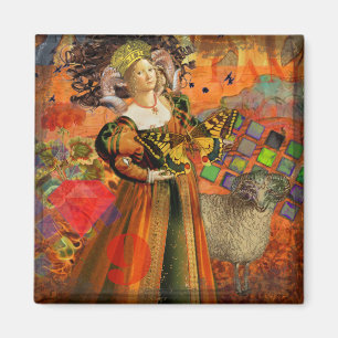 Aries Orange Women: Gothic Ram Antique Art Collage Magnet