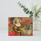 Aries Orange Women: Gothic Ram Antique Art Collage Postkarte (Stehend Vorderseite)
