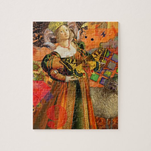 Aries Orange Women: Gothic Ram Antique Art Collage Puzzle (Vertikal)