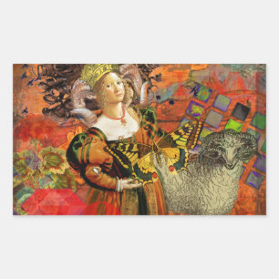Aries Orange Women: Gothic Ram Antique Art Collage Rechteckiger Aufkleber