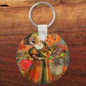 Aries Orange Women: Gothic Ram Antique Art Collage Schlüsselanhänger (Vorderseite)