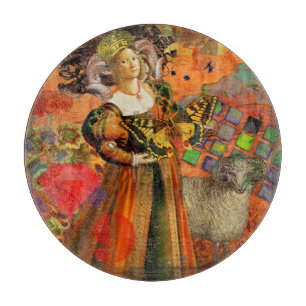 Aries Orange Women: Gothic Ram Antique Art Collage Schneidebrett