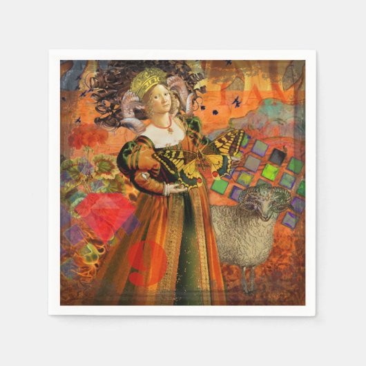 Aries Orange Women: Gothic Ram Antique Art Collage Serviette (Vorderseite)