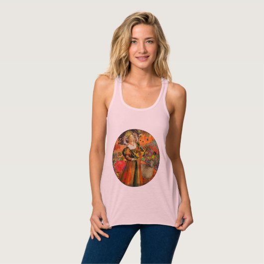 Aries Orange Women: Gothic Ram Antique Art Collage Tank Top (Vorderseite Vollansicht)