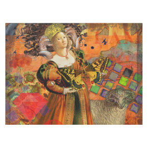 Aries Orange Women: Gothic Ram Antique Art Collage Tischdecke