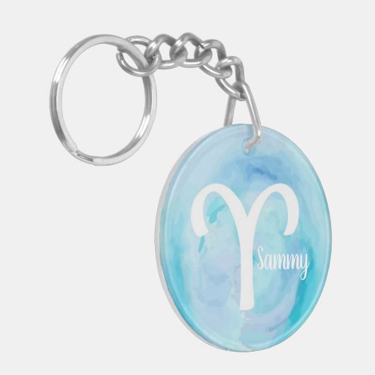 Aries Personalisiert Watercolor Zodiac-Zeichen Schlüsselanhänger (Vorderseite links)