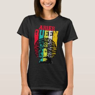 Aries Queen Aries Pride Black Afro Horoscop T-Shirt