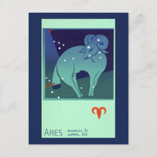 Aries Ram Constellation, Vintage Zodiac Astrologie Postkarte