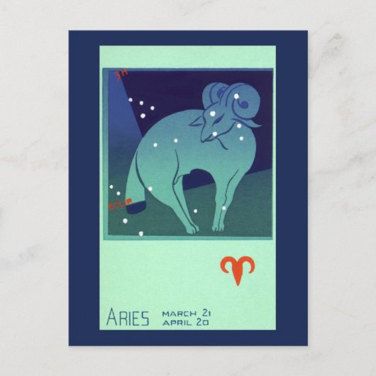 Aries Ram Constellation, Vintage Zodiac Astrologie Postkarte (Vorderseite)