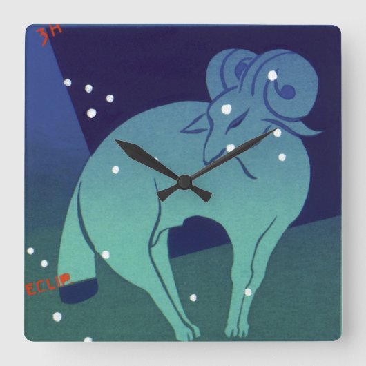Aries Ram Constellation, Vintage Zodiac Astrologie Quadratische Wanduhr (Vorderseite)