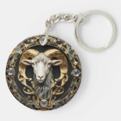 Aries Ram, Diamond und Gold Personalisiert Schlüsselanhänger (Rückseite)