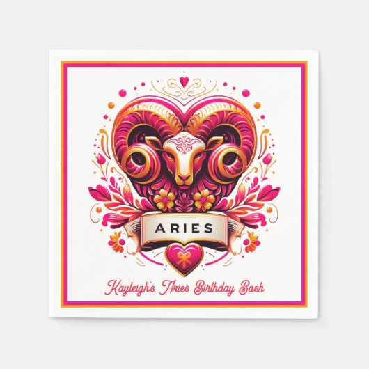 Aries Ram Pink und Orange Zodiac Birthday Serviette (Vorderseite)
