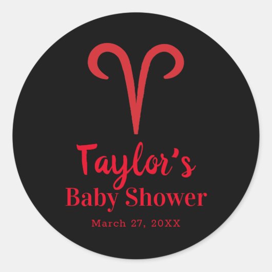 ARIES Ram Red Astrology Zodiac Sign Baby Dusche Runder Aufkleber (Vorderseite)