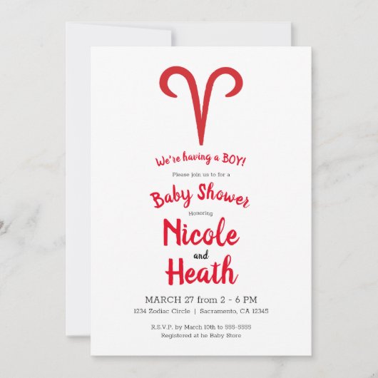 ARIES Ram Red Astrology Zodiac Spring Baby Dusche Einladung (Vorderseite)