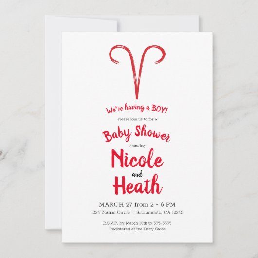 ARIES Ram Red Zodiac Spring Astrology Baby Dusche Einladung (Vorderseite)