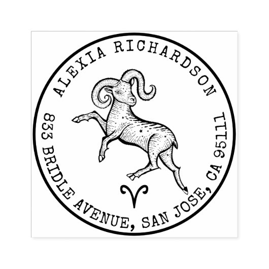 Aries Ram Zodiac Handgezeichnet Wappen | RÜCKSENDE Gummistempel (Prägung)