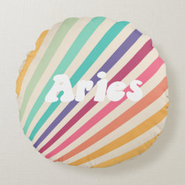 Aries Retro Rainbow Zodiac Astrologie Rundes Kissen