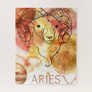 Aries Roter Goldplaneten in Rotem Stamm Blume Puzzle
