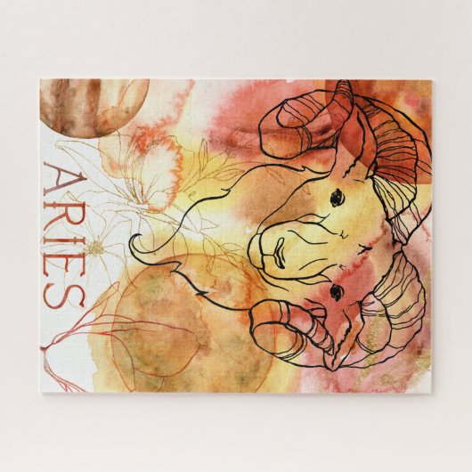 Aries Roter Goldplaneten in Rotem Stamm Blume Puzzle (Horizontal)