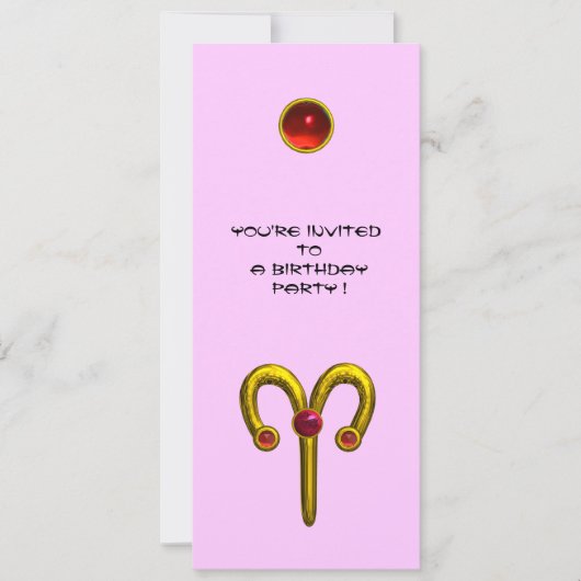 ARIES RUBY , hellgelb violett rosa Einladung (Vorderseite)