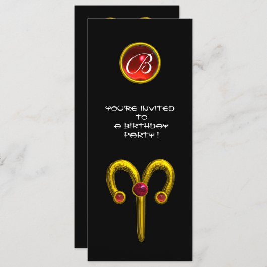 ARIES RUBY MONOGRAM , hellgelb rot Einladung (Vorne/Hinten)