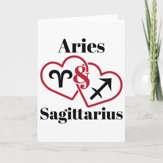Aries Schütze Sternzeichen Paare Astrologie Herz V Karte (Vorderseite)