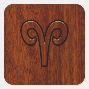 Aries Sign on Mahogany wie Print-Dekoration Quadratischer Aufkleber