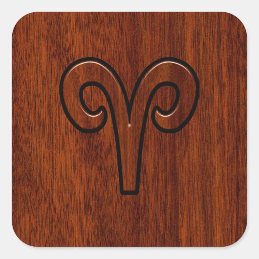 Aries Sign on Mahogany wie Printdekor Quadratischer Aufkleber (Vorderseite)