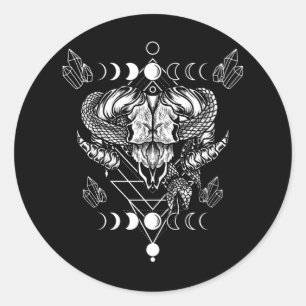 Aries Skull Wicca Occult Crescent Moon Witchcraft Runder Aufkleber