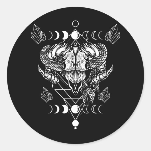 Aries Skull Wicca Occult Crescent Moon Witchcraft Runder Aufkleber (Vorderseite)