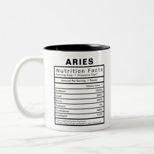 Aries Star Sign Nutrition Statistik Zweifarbige Tasse (Links)