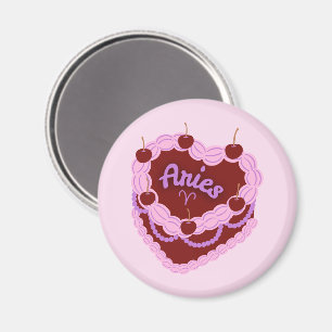 Aries-Sternzeichen-Pastell-Herz-Geburtstagskuchen Magnet