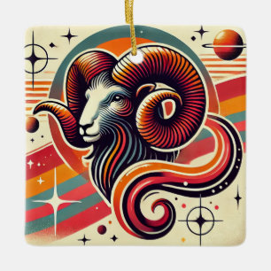 Aries-Sternzeichen-Weihnachtsschmuck im Retro-Desi Keramikornament