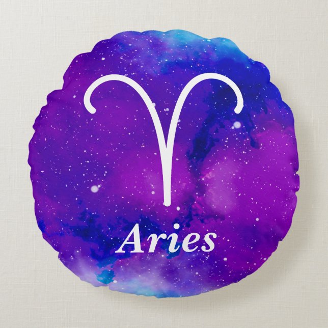 Aries Symbol Lila Blue Space Nebel Rundes Kissen (Vorderseite)