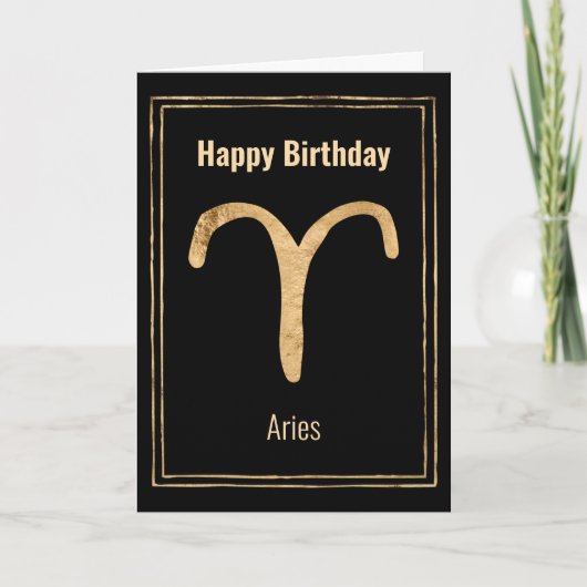 Aries the Ram Happy Birthday Gold zodiac Astrologi Karte (Vorderseite)