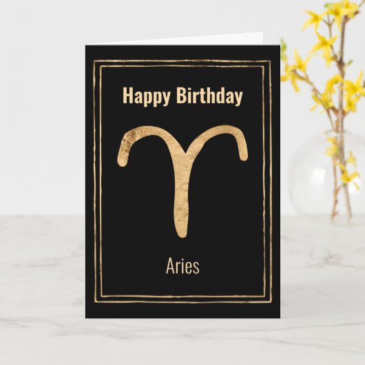 Aries the Ram Happy Birthday Gold zodiac Astrologi Karte (Gelbe Blume)
