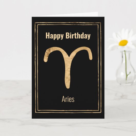 Aries the Ram Happy Birthday Gold zodiac Astrologi Karte (Kleine Pflanze)