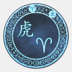 Aries/Tiger Runder Aufkleber