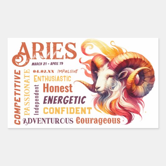 Aries Tracks Wasserfarbe Ram Zodiac Sign Geburtsta Rechteckiger Aufkleber (Vorderseite)