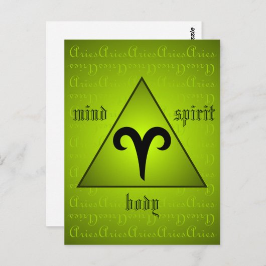 Aries Triangle Mind Body Spirit Holisitic Green Postkarte (Vorne/Hinten)