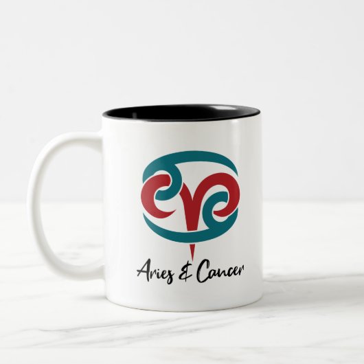 Äries und Krebs Zodiac Couple Horoskop Zweifarbige Tasse (Links)