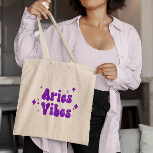 Aries Vibes Zodiac Astrologie Lila Stars Tote Beut Tragetasche