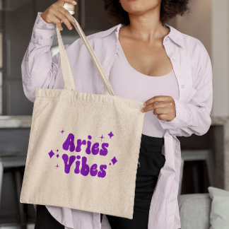 Aries Vibes Zodiac Astrologie Lila Stars Tote Beut Tragetasche