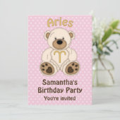 Aries White Bären auf Pink Birthday Party Einladung (Stehend Vorderseite)