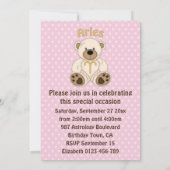 Aries White Bären auf Pink Birthday Party Einladung (Rückseite)