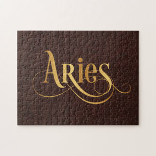 Aries Wirbles Script Gold auf Leder Puzzle
