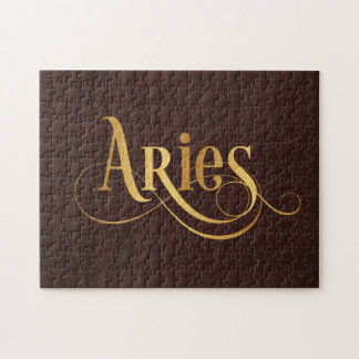 Aries Wirbles Script Gold auf Leder Puzzle