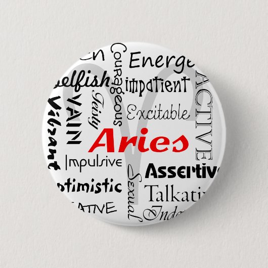 Aries Zodiac Astrologie Horoskop Eigenschaften Col Button (Vorderseite)