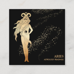 *~* ARIES Zodiac Astrologie Lesen Gold Schwarz Quadratische Visitenkarte