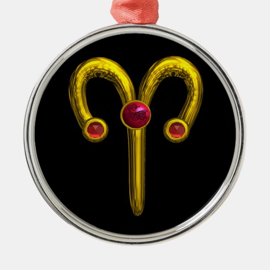 ARIES ZODIAC BIRTHDAY JEWEL Red Ruby Gold Silbernes Ornament (Vorne)